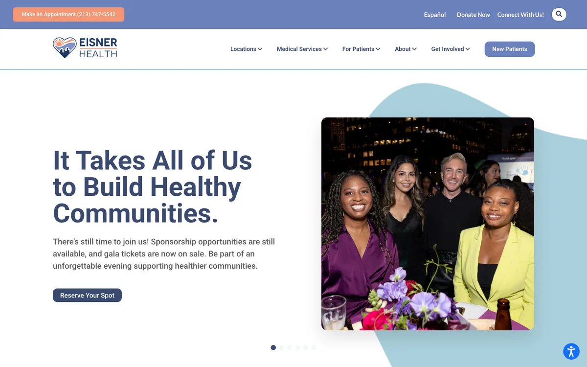 Eisner Health homepage — WordPress website with Elementor and ACF