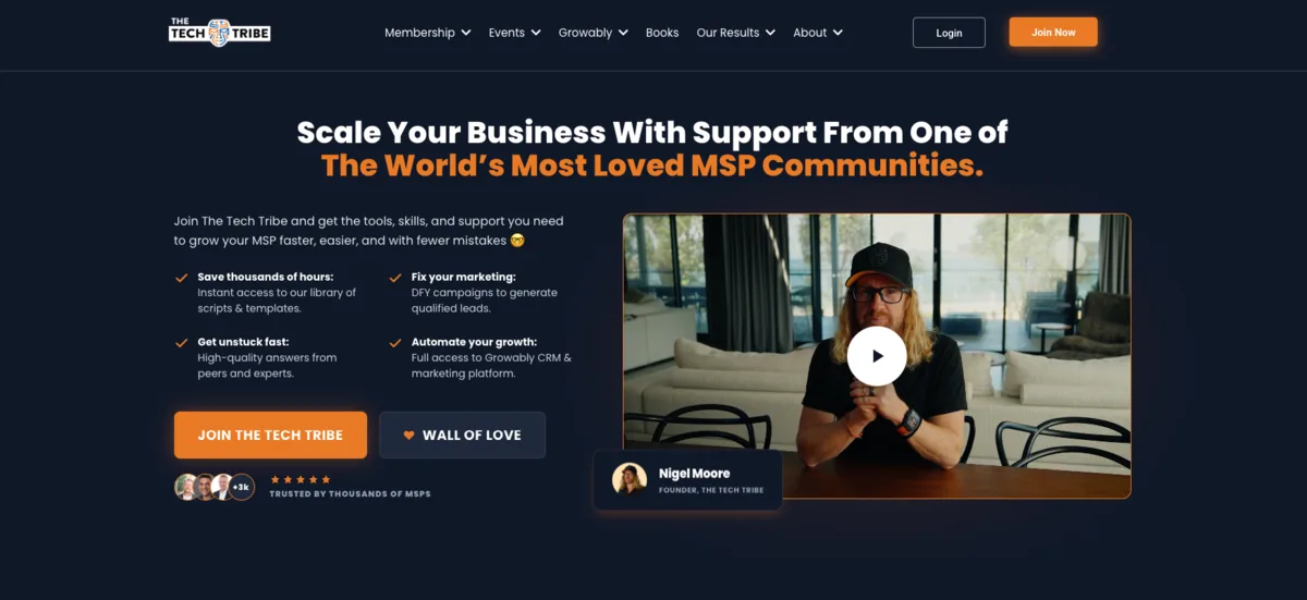 The Tech Tribe homepage — WordPress membership platform for MSP communities